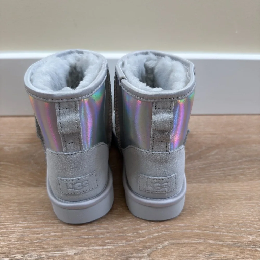 UGG Australia Classic Mini Iridescent Ankle Boots Silver Gray Women's Size US 5